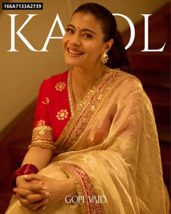 Buy Embroidered Net Saree for Women | Festive Cream & Red Ethnic Wear Online