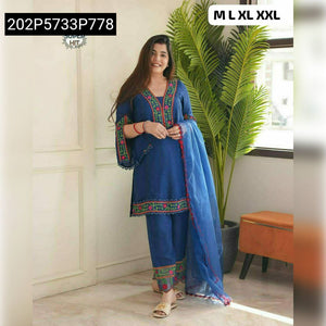Embroidered Rayon Slub Kurti Pant Dupatta Set Women's | Ethnic Wear
