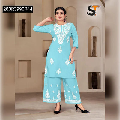 Embroidered Reyon Kurti Pant Set for Women | Office & Daily Wear