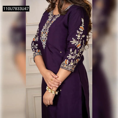 Embroidered Roman Silk Kurti Set for Women | Festive & Party Wear