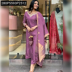 Embroidered Roman Silk Kurti Set for Women | Festive Wear