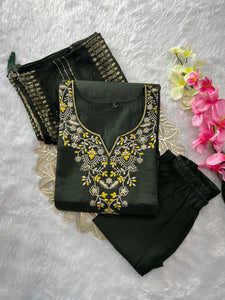 Embroidered Roman Silk Kurti Set for Women | Festive Wear