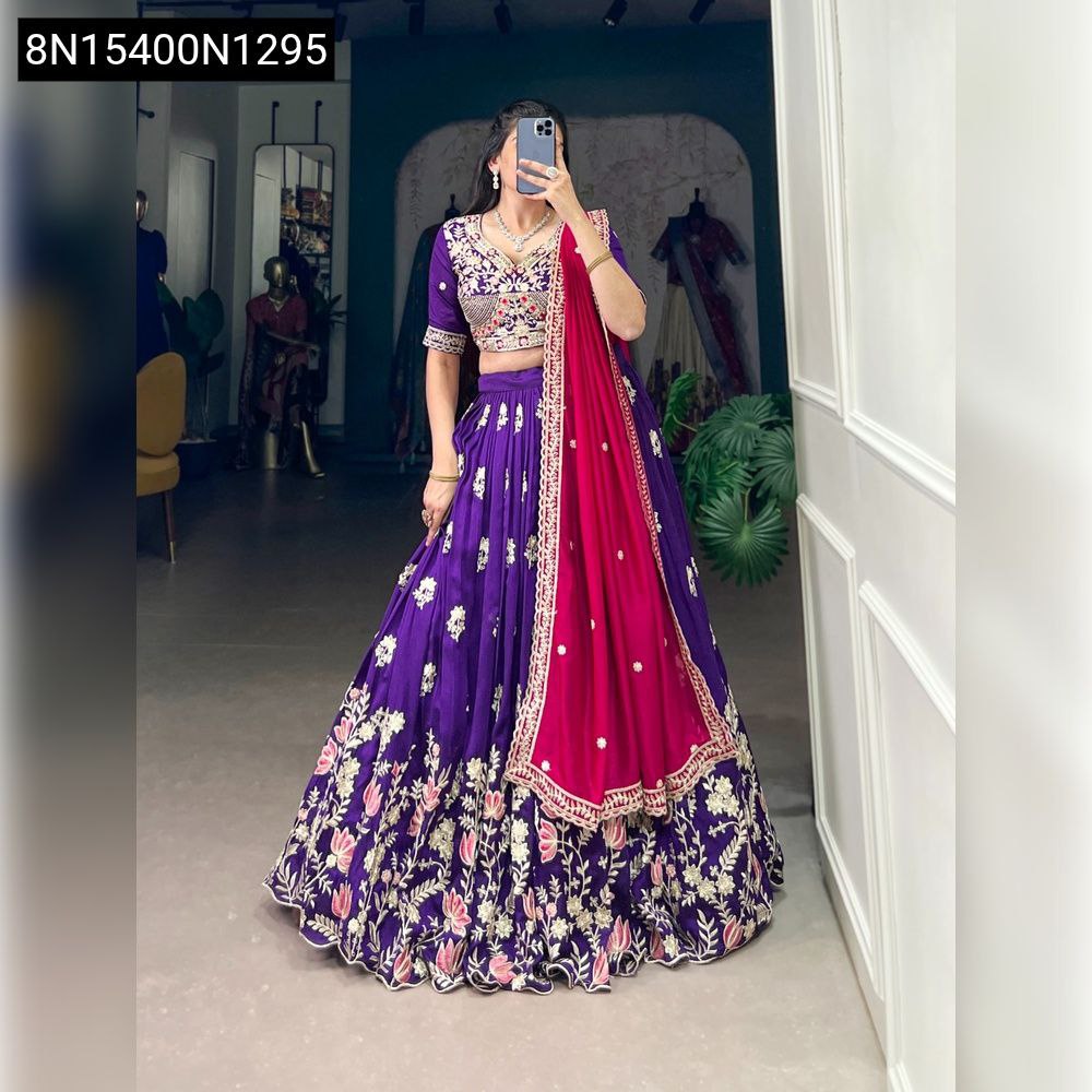 TRENDBUY Violet Sequined Lehenga Choli for Women, full view