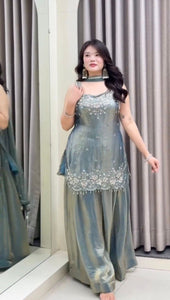 Embroidered Silk Blend Kurta Set for Women | Festive Wear