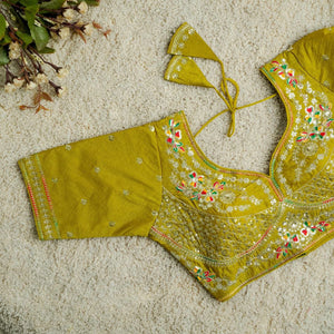 Embroidered Vichitra Silk Blouse for Women | Padded Half Sleeve