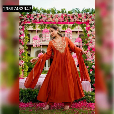 Embroidered Vichitra Silk Kurta Set for Women | Festive Wear