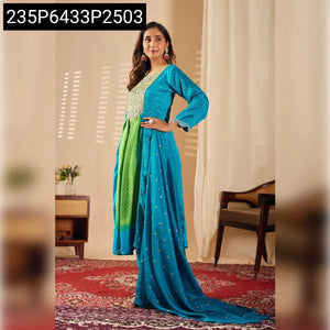 Embroidered Viscose Chinon Anarkali Kurti Set for Women | Festive & Party Wear