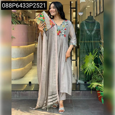 Embroidered Viscose Chinon Suit Set for Women | Festive Wear