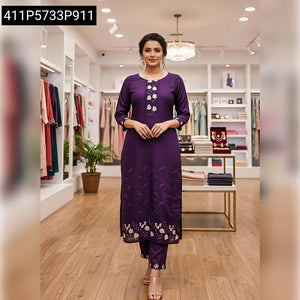 Embroidered Viscose Malai Silk Kurta Pant Set | Women's Festive & Casual