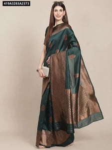 Emerald Green Lichi Silk Saree for Women | Jacquard Weave | Buy Ethnic Wear Online