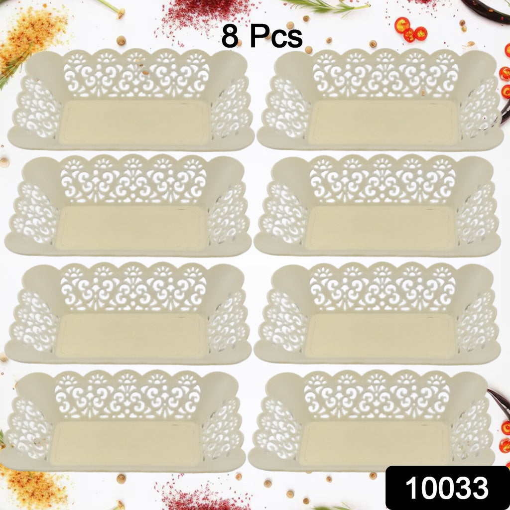 8 Pcs rectangle plastic dinner plate serving trays for snacks, breakfast, home, school, hotel, office.