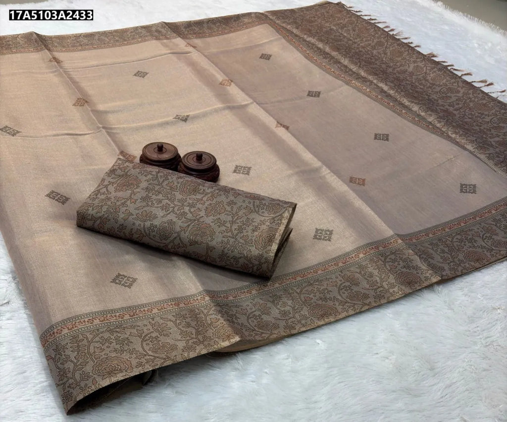 Champagne Gold Erode Zari Silk Saree with Zari Weave Border and Blouse Piece