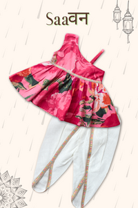 Girls Saavan Pure Cotton Ethnic Clothing set - Red green | TRENDBUY
