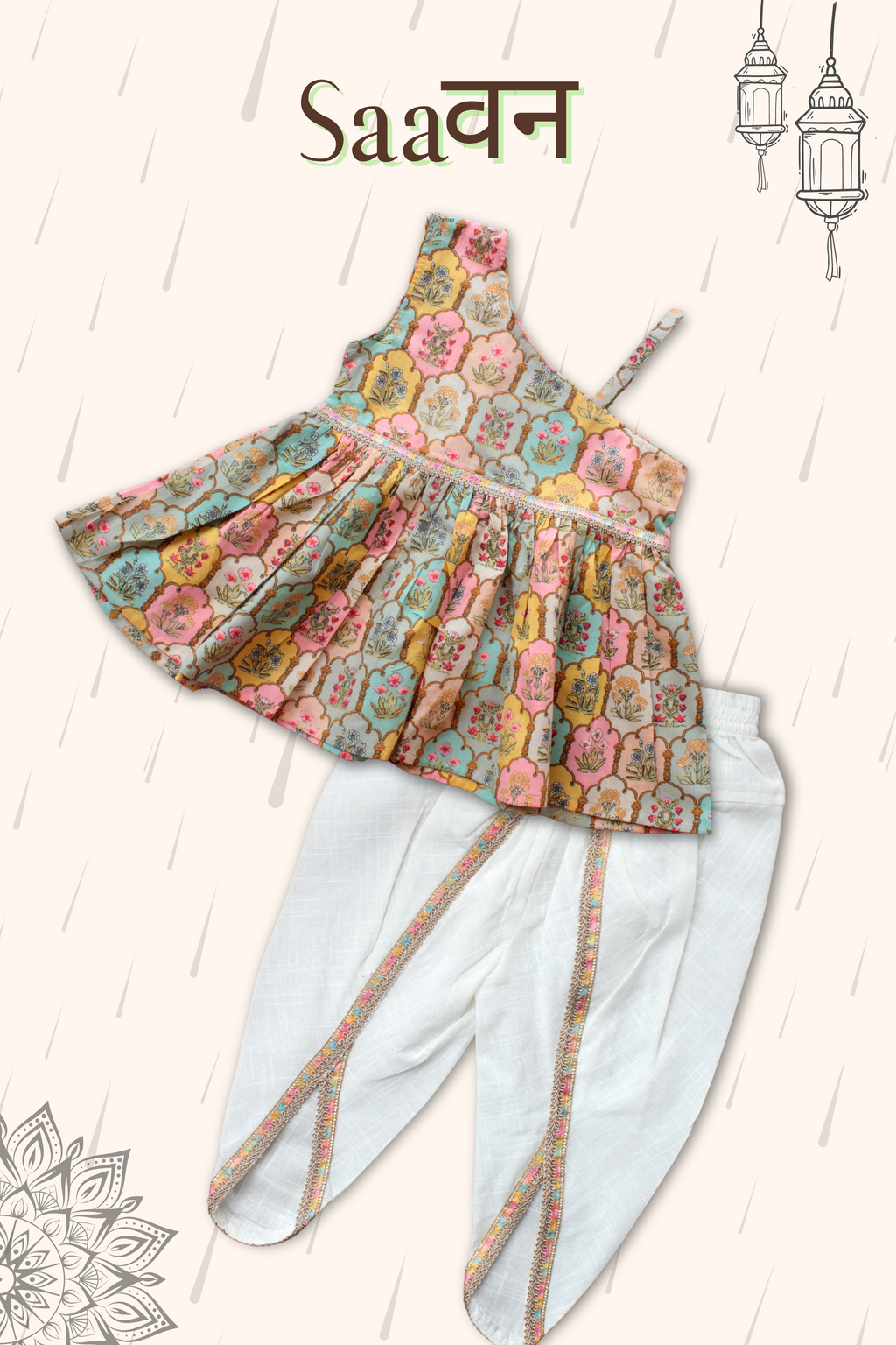 Girls Saavan pure cotton ethnic clothing set in mustard green