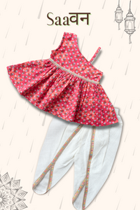Girls Saavan Pure Cotton Ethnic Clothing set - Red booti print | TRENDBUY