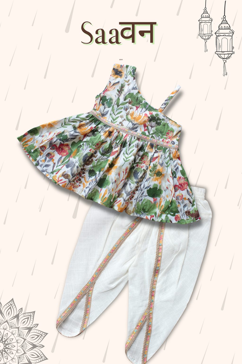 Girls Saavan Pure Cotton Floral Top & Dhoti Pants Ethnic Set