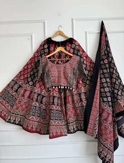 Exclusive Ajrakh Cotton Lehenga Choli - Heavy Shell Work Festive Garba Wear for Women