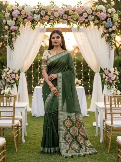 Exclusive Ajrakh Muga Cotton Saree - Meenakari Festive Collection