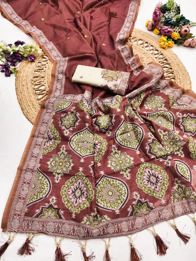 Exclusive Ajrakh Muga Cotton Saree - Meenakari Festive Collection