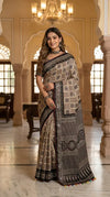 Exclusive Ajrakh Silk Saree - Real Mirror Work Festive Wear