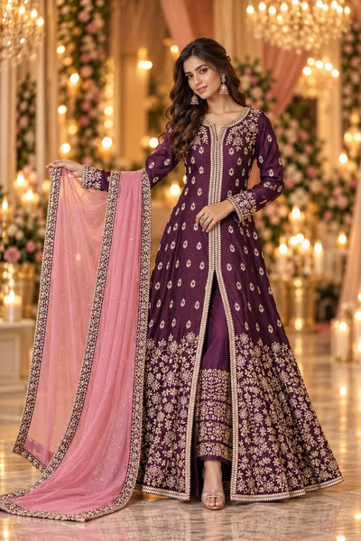 Exclusive Art Silk Anarkali Gown Suit - Fully Stitched Heavy Festive Wear