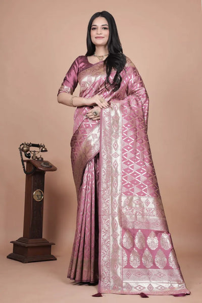 Exclusive Banarasi Silk Saree with Elegant Silver Zari Work for Weddings