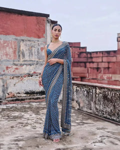 Exclusive Bollywood Georgette Saree with Mirror Work for Festive Wear