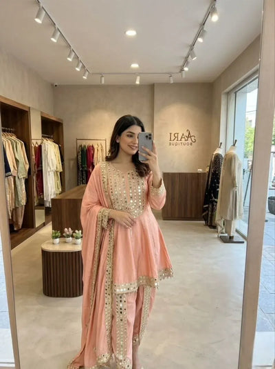 Exclusive Chanderi Dhoti Suit Set - Real Mirror Work Embroidery for Festive Wear