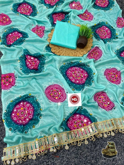 Exclusive Chinon Silk Saree - Designer Mirror Work for Women