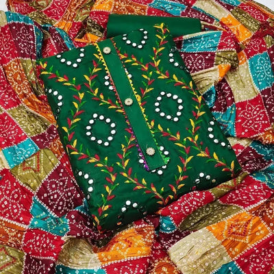 Exclusive Cotton Badhani Suit - Semi-Stitched with Mirror Work for Women