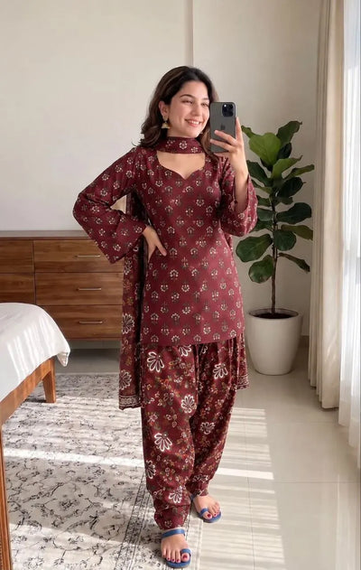 Exclusive Cotton Farshi Suit Set - Elegant Floral Ethnic Wear for Women