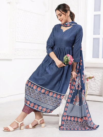 Exclusive Cotton Salwar Suit Set - Elegant Festive Wear with Muslin Dupatta for Women