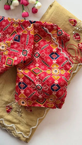 Exclusive Crackel Silk Saree - Handwork & Pearl Border for Festive Functions