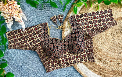 Exclusive Designer Blouse - Pure Ajrak Cotton Hand Block Print for Wedding Season