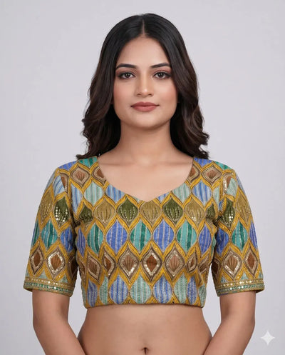 Exclusive Designer Embroidered Blouse - Padded Sweetheart Neck Festive Wear