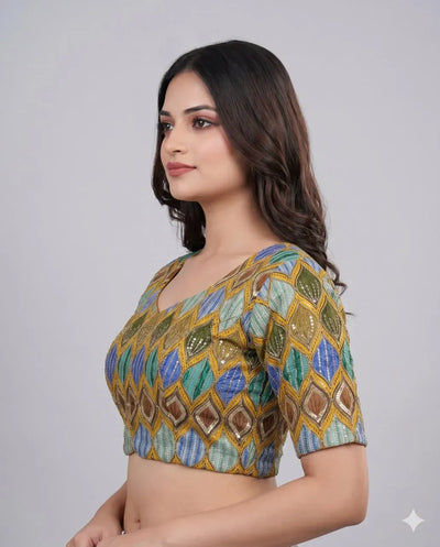 Exclusive Designer Embroidered Blouse - Padded Sweetheart Neck Festive Wear