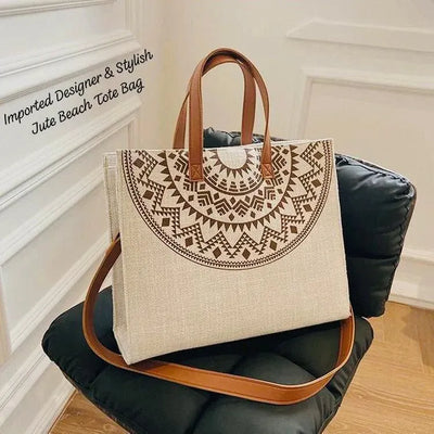 Exclusive Designer Jute Tote Bag - Stylish & Versatile for Women