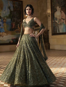 Exclusive Designer Mahendi Green Lehenga - Heavy Sequins Work for Wedding Wear