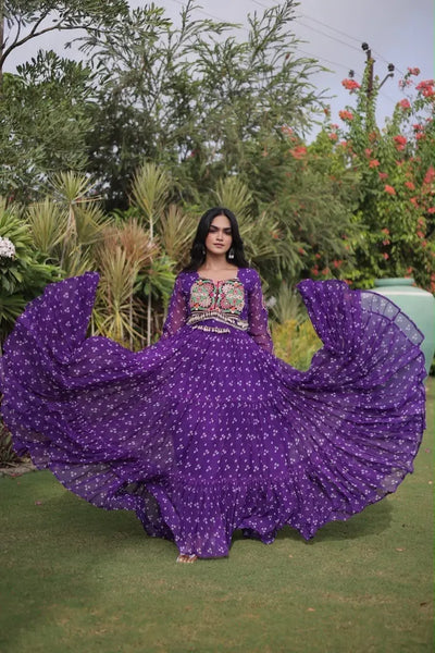 Exclusive Designer Navratri Gown - Bandhani Print with Kutchi Patchwork for Festive Wear