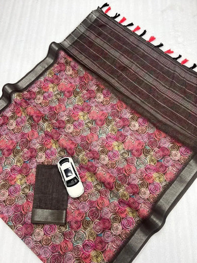Exclusive Digital Print Linen Saree - Lightweight Festive Collection for Women