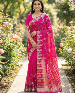 Exclusive Dola Silk Saree - Heavy Pitta Zari Work Festive Wear for Women