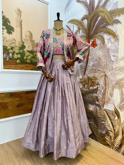 Exclusive Embroidered Chinon Lehenga Set for Party Wear