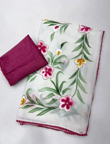 Exclusive Floral Georgette Saree - Elegant Handwork Festive Wear for Women