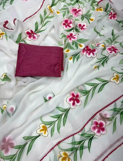 Exclusive Floral Georgette Saree - Elegant Handwork Festive Wear for Women