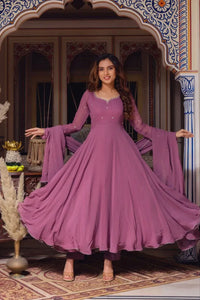 Exclusive Georgette Anarkali Suit with Handwork Beads for Festive Wear