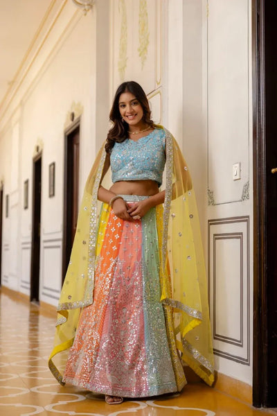 Exclusive Georgette Lehenga - Heavy Sequins Embroidery & Can-Can for Wedding Wear