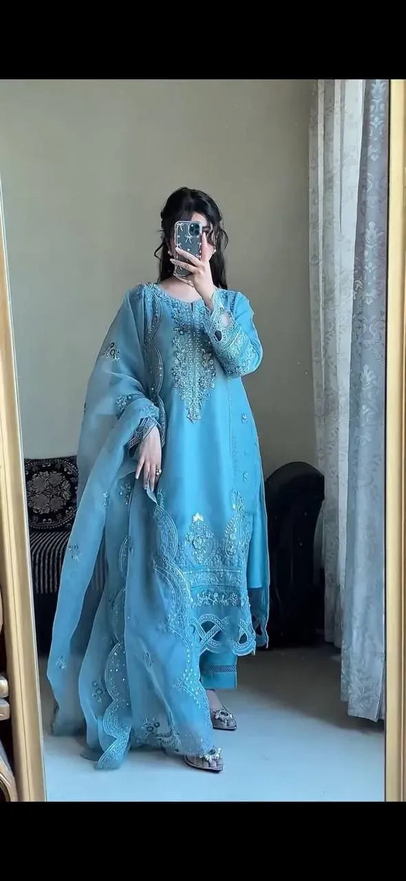 Sky Blue Georgette Suit with Sequence Embroidery