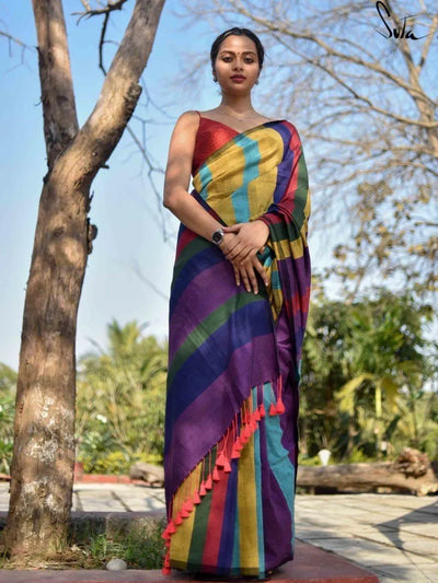 Exclusive Handloom Khadi Cotton Saree - Multicolor, Summer Friendly