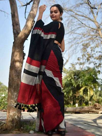 Exclusive Handloom Khadi Cotton Saree - Multicolor, Summer Friendly
