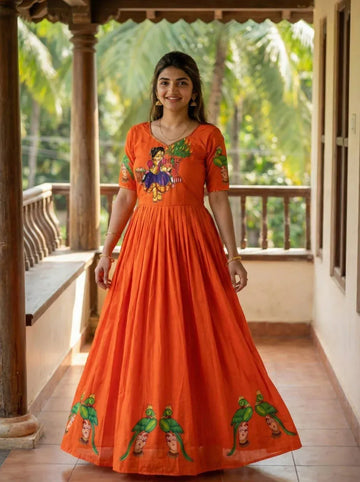 Exclusive Kalamkari Print Gown - Handcrafted Festive Wear for Women